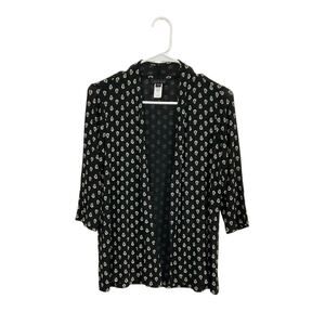 J Jill Womens Open Front Black/Cream Cardigan Size XS All Over Print 3/4 Sleeves